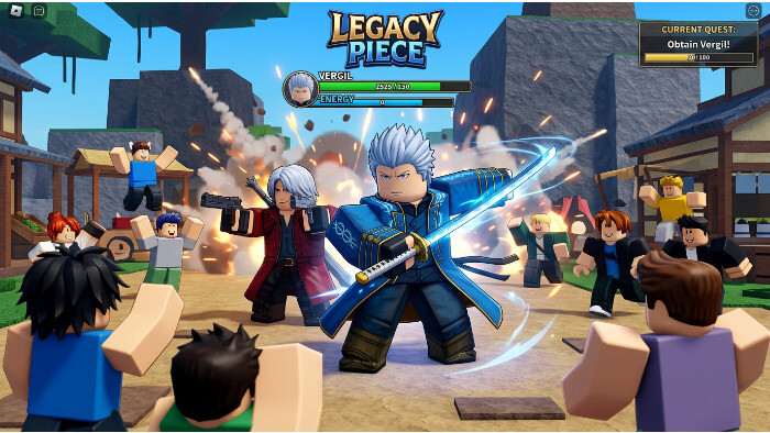 Roblox featured thumbnail for Legacy Piece with Devil May Cry theme and Vergil hype