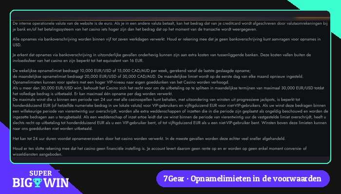 Algemene voorwaarden van 7Gear over opnames en verwerkingstijden