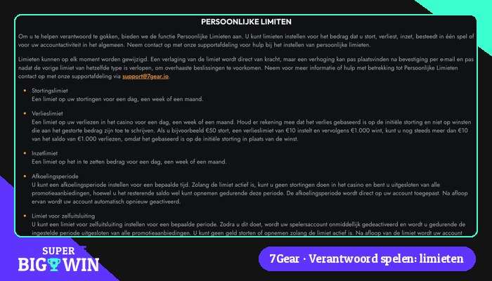 7Gear persoonlijke limieten en verantwoord spelen