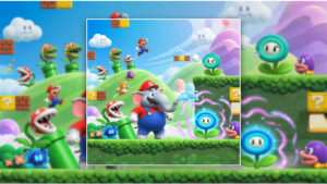 Featured thumbnail voor Super Mario Bros. Wonder over leren spelen zonder tutorial, met kleurrijke Mario-wereld